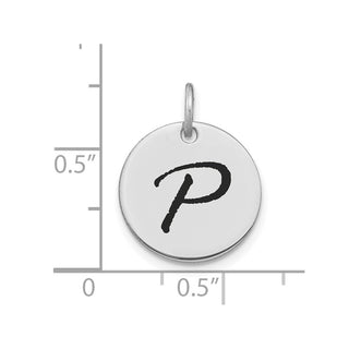 14K White Gold Polished Black Enamel Letter P Initial Disk Charm