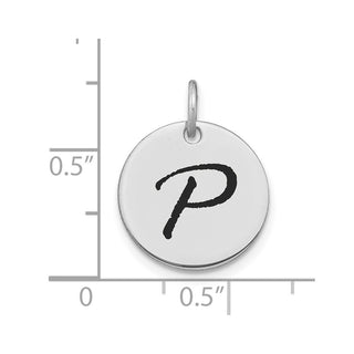 14K White Gold Polished Black Enamel Letter P Initial Disk Charm