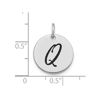 14K White Gold Polished Black Enamel Letter Q Initial Disk Charm