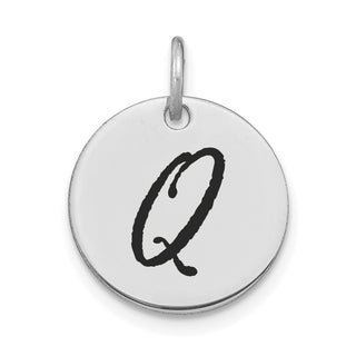 14K White Gold Polished Black Enamel Letter Q Initial Disk Charm