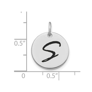 14K White Gold Polished Black Enamel Letter S Initial Disk Charm