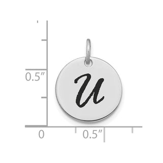 14K White Gold Polished Black Enamel Letter U Initial Disk Charm