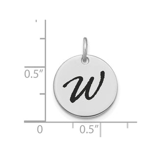 14K White Gold Polished Black Enamel Letter W Initial Disk Charm