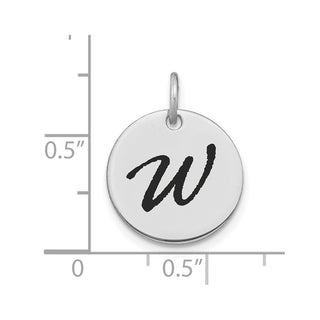 14K White Gold Polished Black Enamel Letter W Initial Disk Charm
