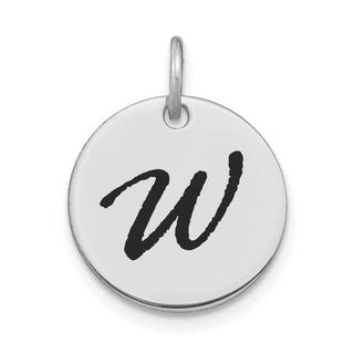14K White Gold Polished Black Enamel Letter W Initial Disk Charm