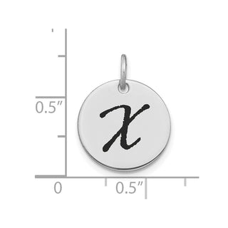 14K White Gold Polished Black Enamel Letter X Initial Disk Charm