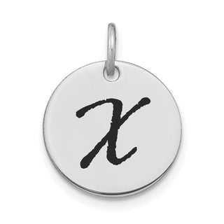 14K White Gold Polished Black Enamel Letter X Initial Disk Charm
