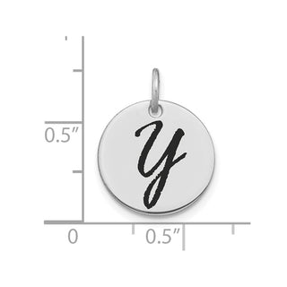14K White Gold Polished Black Enamel Letter Y Initial Disk Charm