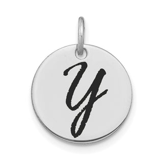 14K White Gold Polished Black Enamel Letter Y Initial Disk Charm
