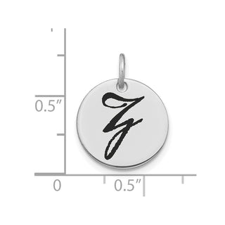 14K White Gold Polished Black Enamel Letter Z Initial Disk Charm