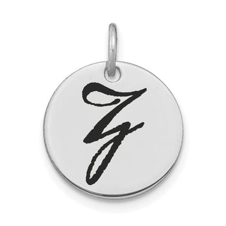 14K White Gold Polished Black Enamel Letter Z Initial Disk Charm
