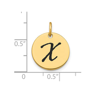 14K Yellow Gold Polished Black Enamel Letter X Initial Disk Charm
