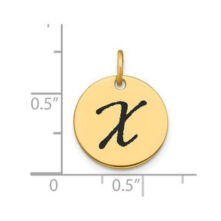 14K Yellow Gold Polished Black Enamel Letter X Initial Disk Charm
