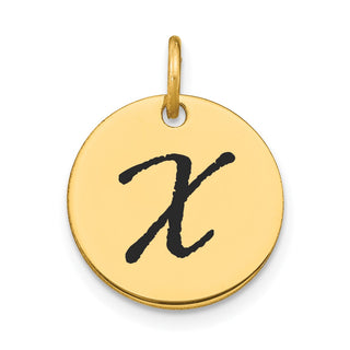 14K Yellow Gold Polished Black Enamel Letter X Initial Disk Charm