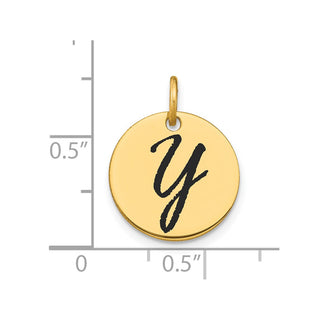 14K Yellow Gold Polished Black Enamel Letter Y Initial Disk Charm