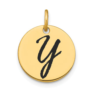 14K Yellow Gold Polished Black Enamel Letter Y Initial Disk Charm