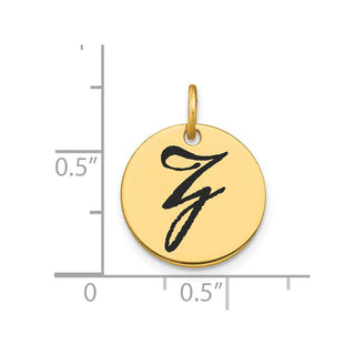 14K Yellow Gold Polished Black Enamel Letter Z Initial Disk Charm