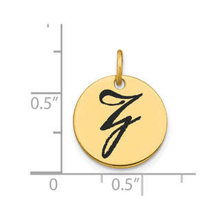 14K Yellow Gold Polished Black Enamel Letter Z Initial Disk Charm