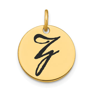 14K Yellow Gold Polished Black Enamel Letter Z Initial Disk Charm