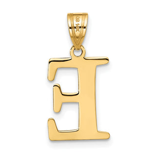 14k Yellow Gold Polished Etched Letter E Initial Pendant