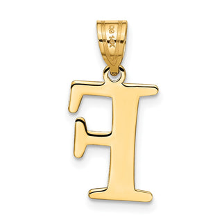 14k Yellow Gold Polished Etched Letter F Initial Pendant