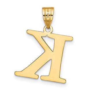 14k Yellow Gold Polished Etched Letter K Initial Pendant