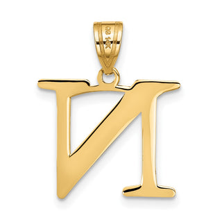 14k Yellow Gold Polished Etched Letter N Initial Pendant