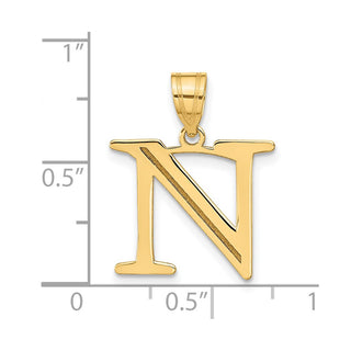 14k Yellow Gold Polished Etched Letter N Initial Pendant