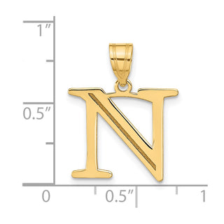 14k Yellow Gold Polished Etched Letter N Initial Pendant
