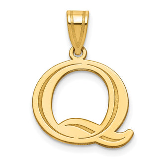 14k Yellow Gold Polished Etched Letter Q Initial Pendant