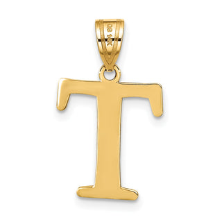 14k Yellow Gold Polished Etched Letter T Initial Pendant