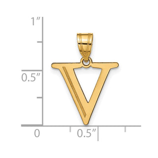 14k Yellow Gold Polished Etched Letter V Initial Pendant