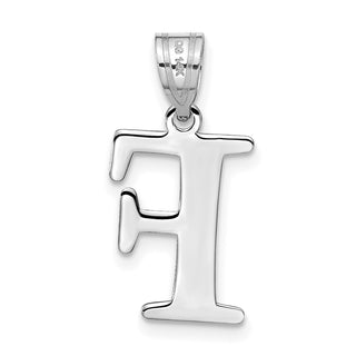 14k White Gold Polished Etched Letter F Initial Pendant
