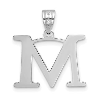 14k White Gold Polished Etched Letter M Initial Pendant