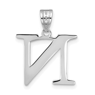 14k White Gold Polished Etched Letter N Initial Pendant