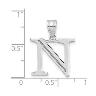 14k White Gold Polished Etched Letter N Initial Pendant