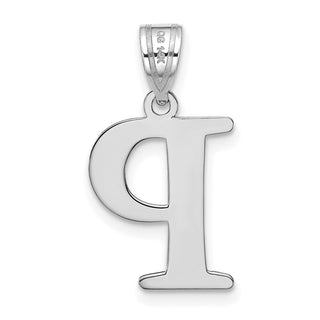 14k White Gold Polished Etched Letter P Initial Pendant