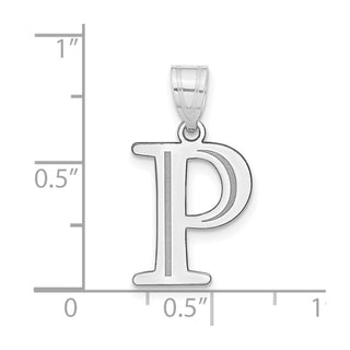 14k White Gold Polished Etched Letter P Initial Pendant