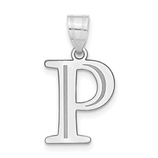14k White Gold Polished Etched Letter P Initial Pendant