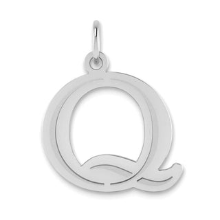 14k White Gold Polished Etched Letter Q Initial Pendant