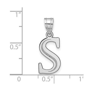 14k White Gold Polished Etched Letter S Initial Pendant