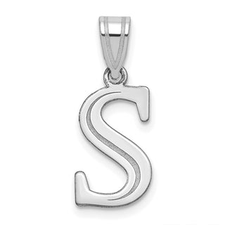 14k White Gold Polished Etched Letter S Initial Pendant