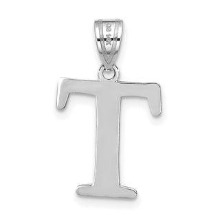 14k White Gold Polished Etched Letter T Initial Pendant