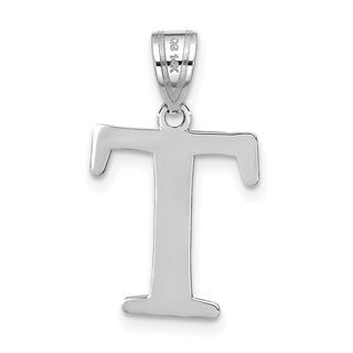 14k White Gold Polished Etched Letter T Initial Pendant