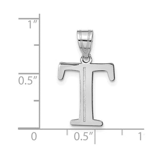 14k White Gold Polished Etched Letter T Initial Pendant