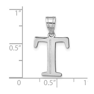 14k White Gold Polished Etched Letter T Initial Pendant