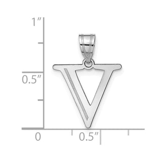14k White Gold Polished Etched Letter V Initial Pendant