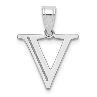 14k White Gold Polished Etched Letter V Initial Pendant