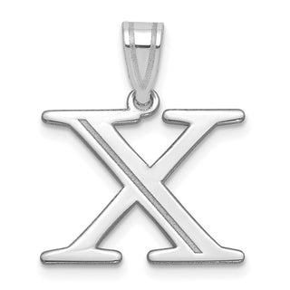 14k White Gold Polished Etched Letter X Initial Pendant