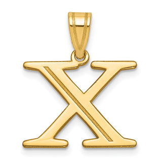 14k Yellow Gold Polished Etched Letter X Initial Pendant